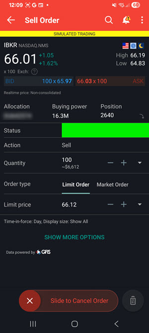 The BookTrader bid size & ask size android phone